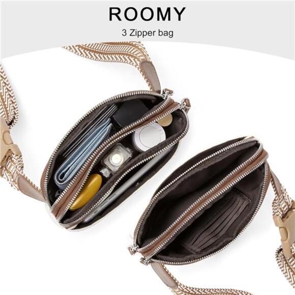 Mini Crossbody Waist Bag Adjustable Strap, Beige 02 - Picture 5 of 6